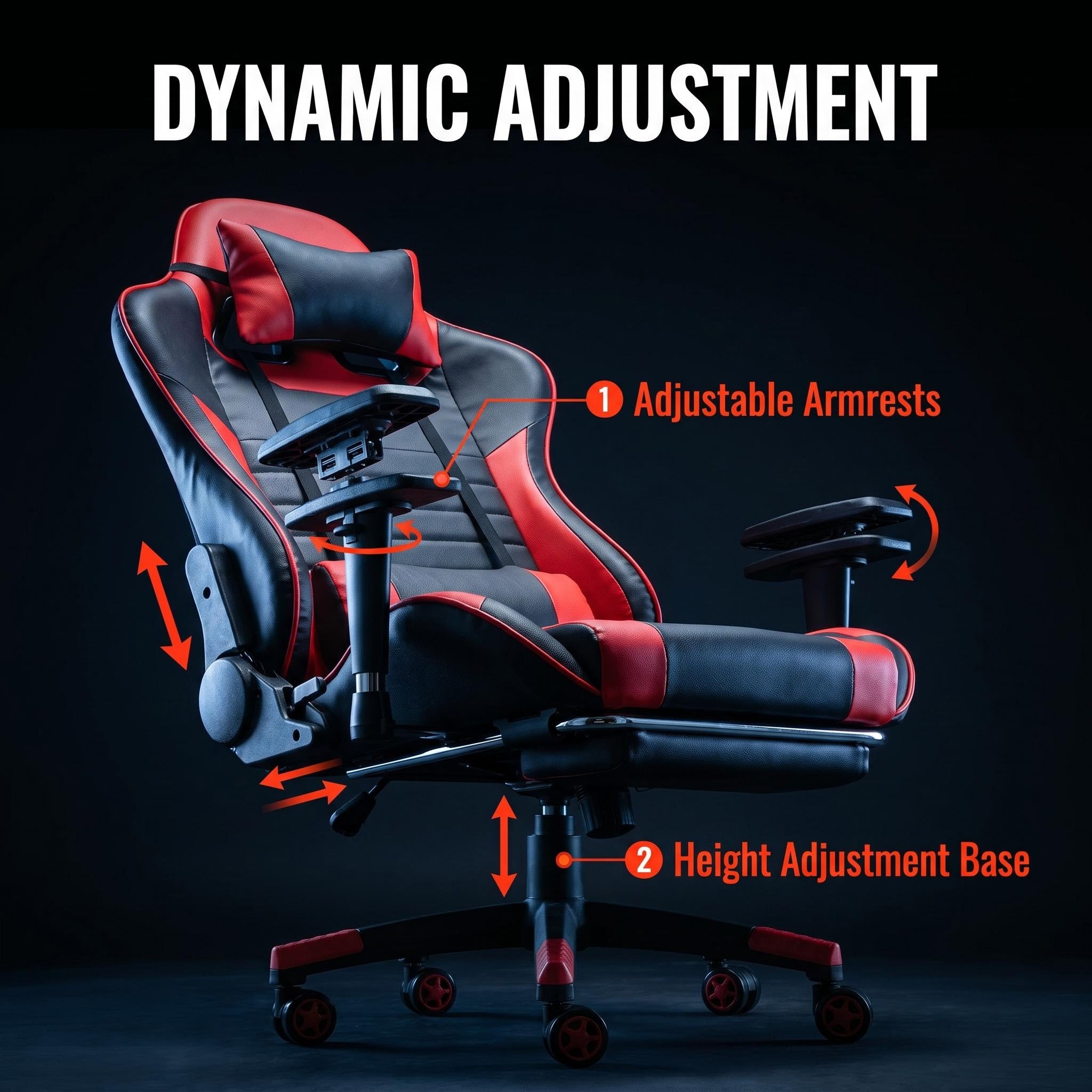 Gaming Chair PU Leather Black With Footrest Manual Recliner Steel Base Contemporary Design