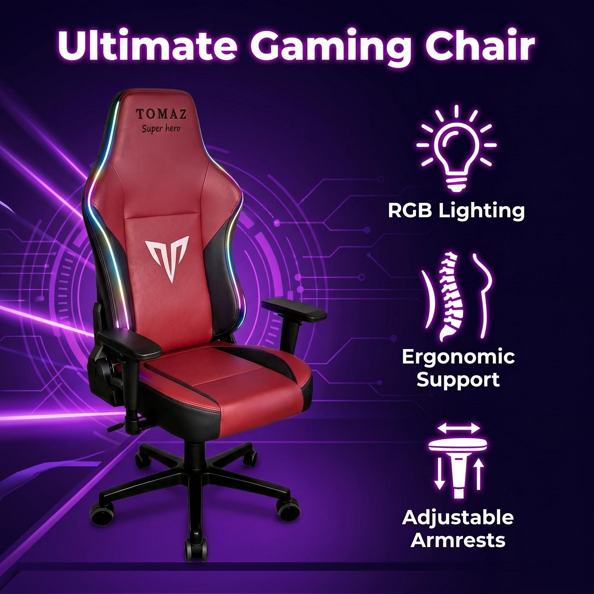 Gaming Chair PU Leather Red Manual Recliner Steel Base Contemporary Design
