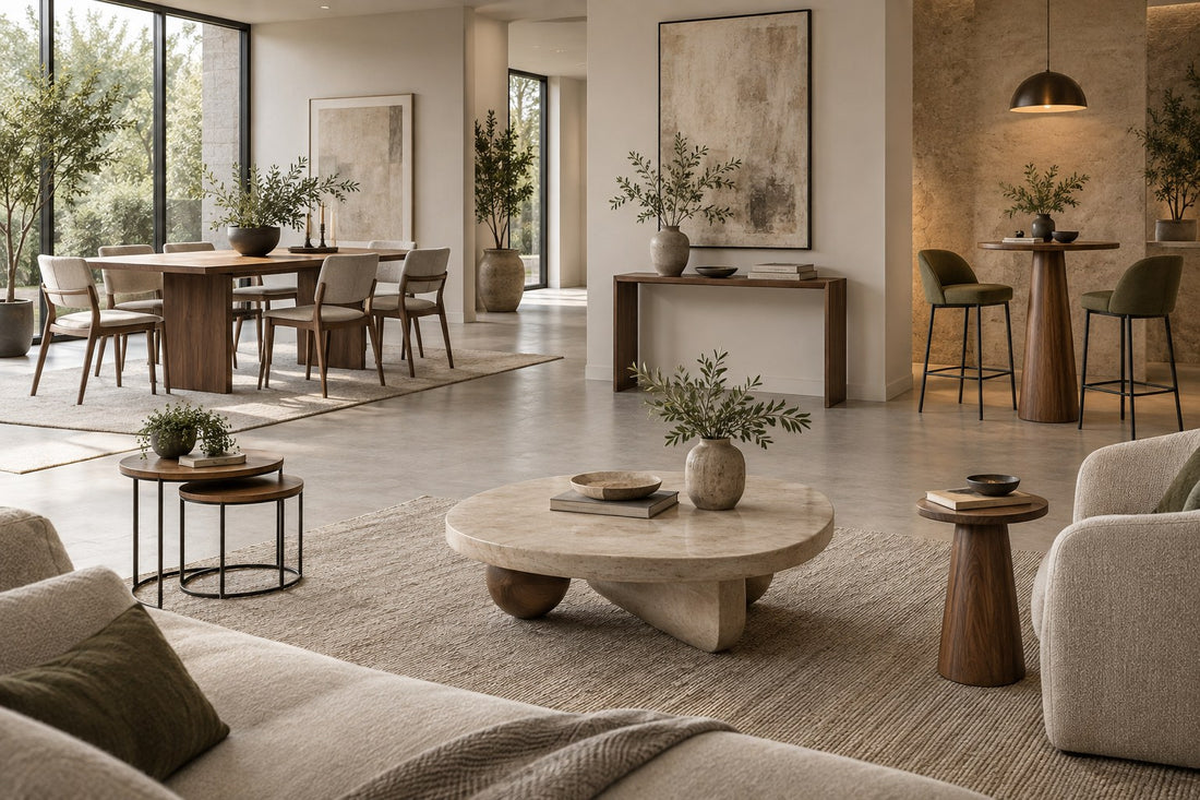 Premium table collection with dining, coffee, side, console and bar tables